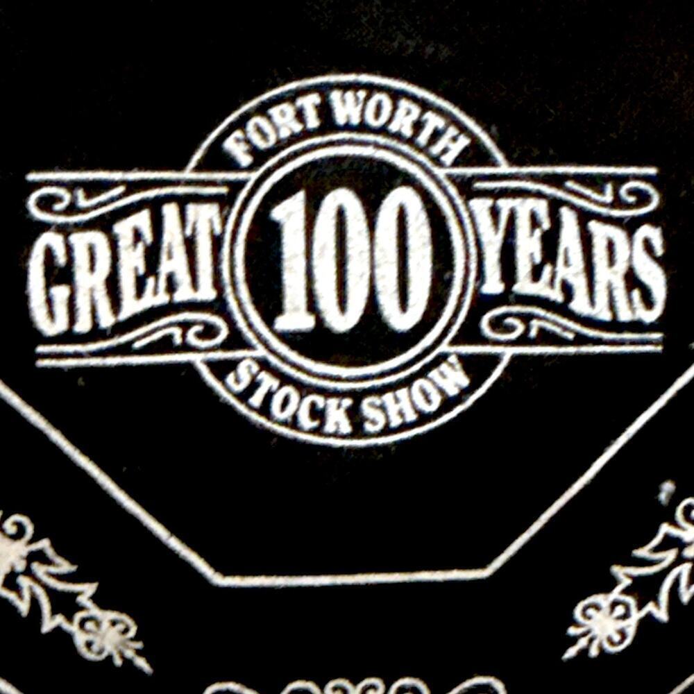 Vintage 90s Fort Worth Stock Show Bandanna Black White 100th Anniversary - Picture 2 of 3